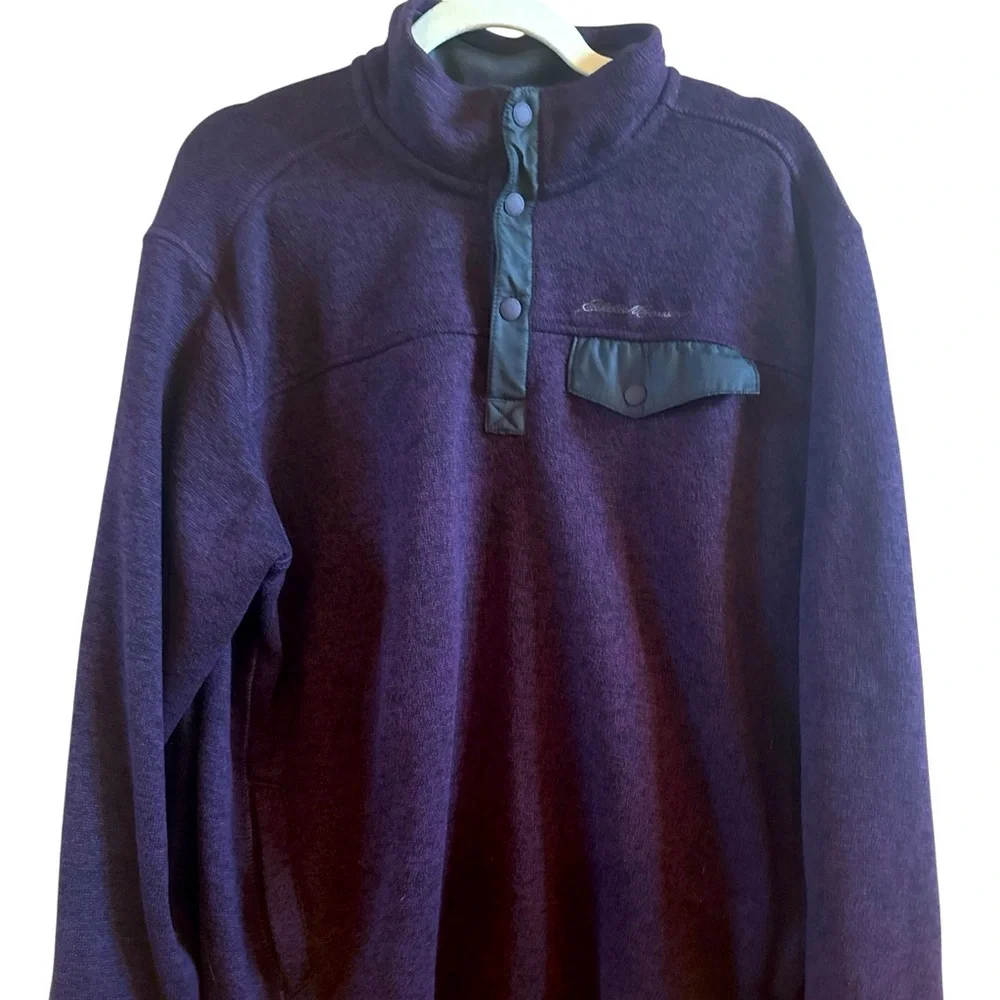 Eddie Bauer Men’s 1/4 Snap Purple Gray Sweater Fleece Size Large